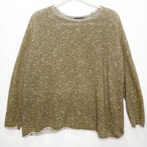 Eileen Fisher Organic Linen Cotton Taupe Sweater Raw Hem Edge Size Large
